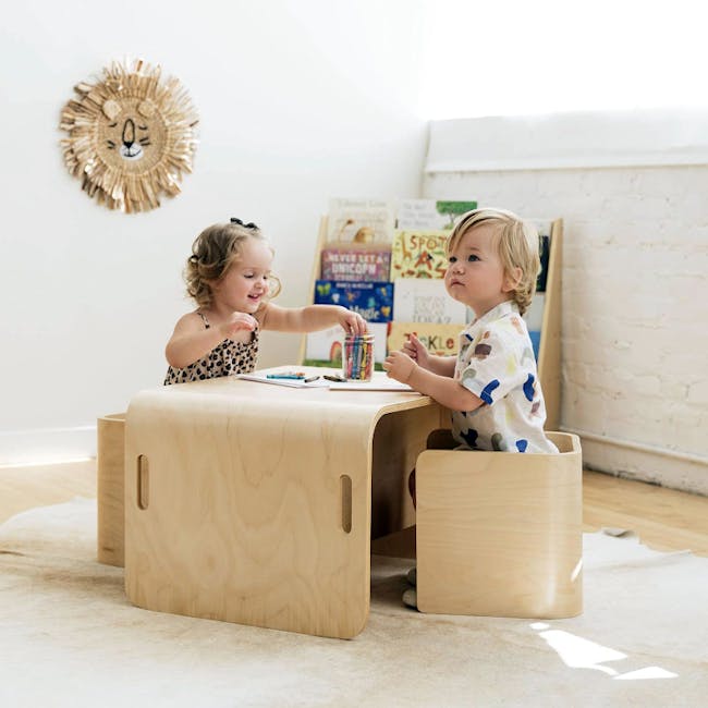 Aiden Kids Table Set - Two Chairs - 2 - Wooden play table, children's room, wooden furniture, children's toys, colorful