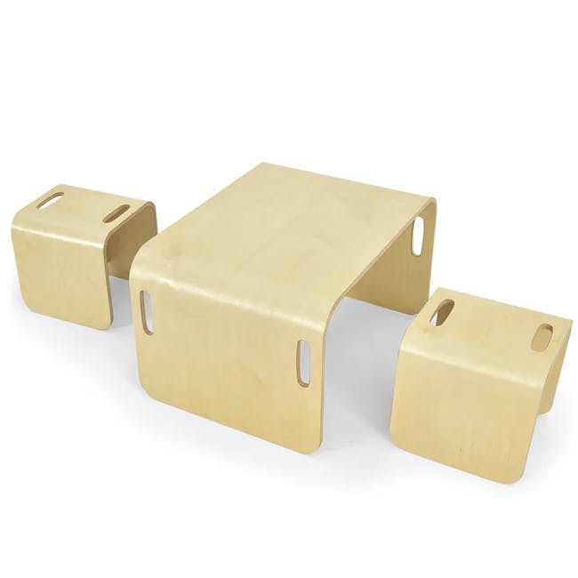 Aiden Kids Table Set - Two Chairs - 17 - Wooden playset with multiple compartments, light beige color, ergonomic design