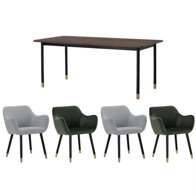 Helios Dining Table 2m with 4 Aubree Dining Armchairs in Olive Green and Grey Goose - 0