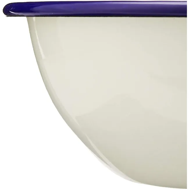 Wiltshire Enamel Mixing Bowls (Set of 3) - 4 - White ceramic bowl with smooth, glossy finish, deep blue rim, elegant design
