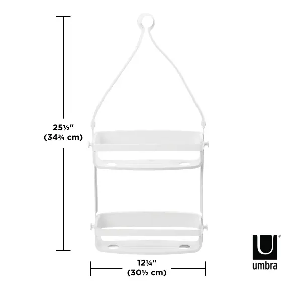 Flex Shower Caddy - White - 13 - wire basket, hanging organizer, white wire, shelf, storage container, hanging shelf