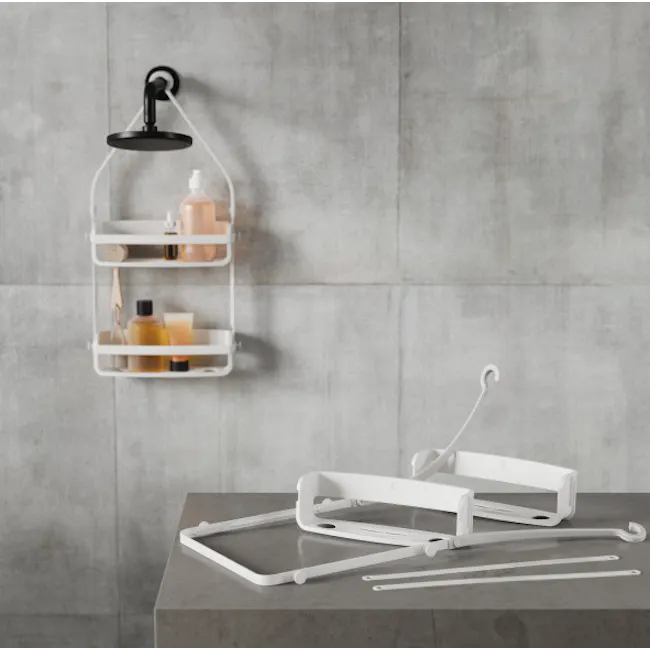Flex Shower Caddy - White - 6 - modern bathroom vanity, minimalist decor, white frame mirror, wall-mounted shelf, bathroom