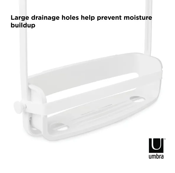Flex Shower Caddy - White - 10 - Large drainage holes help prevent moisture buildup, ensuring efficient water flow and