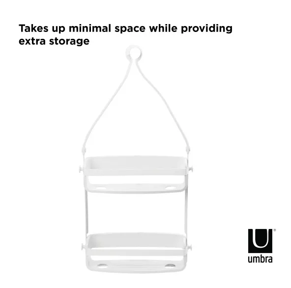 Flex Shower Caddy - White - 12 - Minimalist storage solution, Space-saving design, Clear and transparent shelves, Integrated