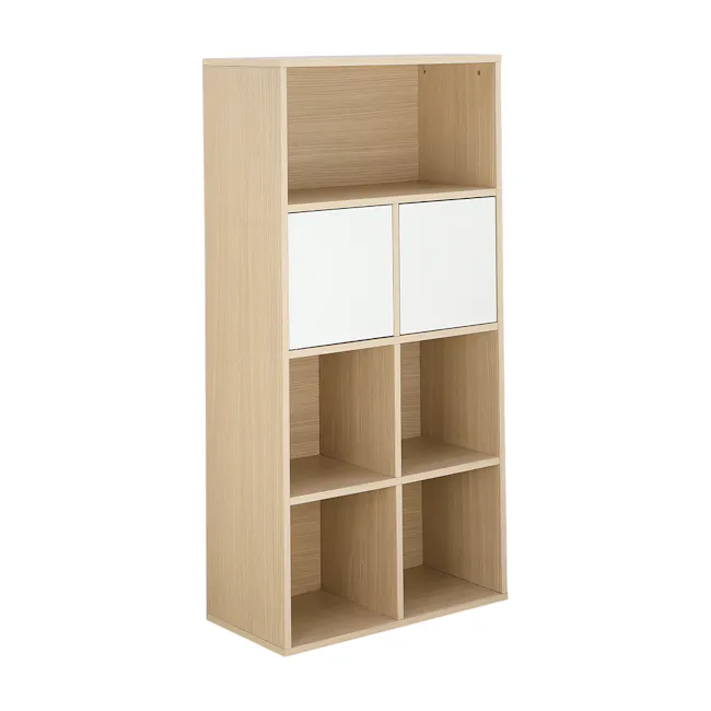 Maren 7 Shelving Unit - 7 - Wooden shelf, minimalist design, empty compartments, light wood finish, built-in shelving