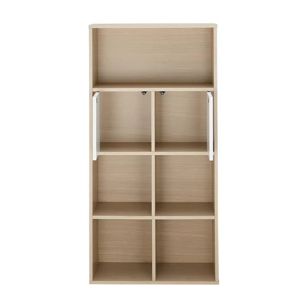 Maren 7 Shelving Unit - 9 - Wooden shelf, minimalist design, empty compartments, light wood finish, built-in shelving