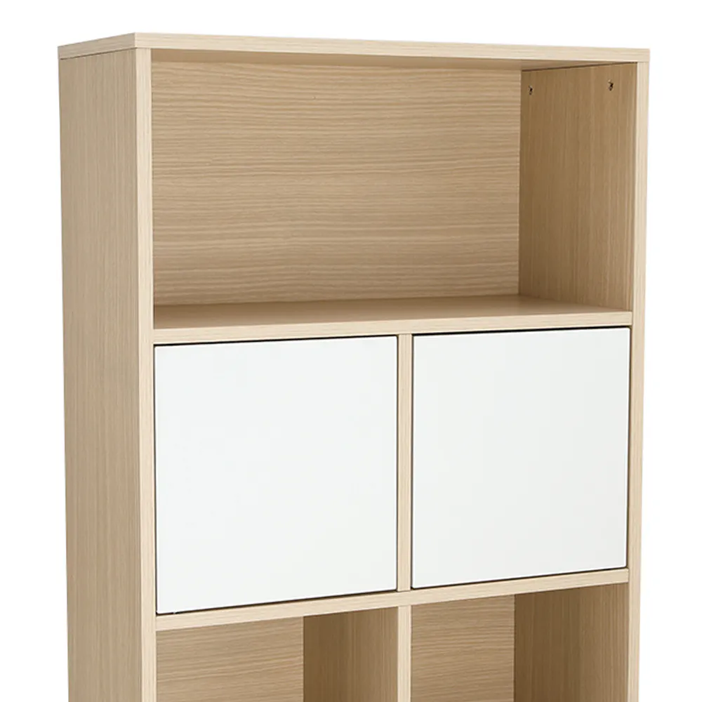 Maren 7 Shelving Unit - 11 - Wooden shelf, minimalist design, light wood finish, open shelving, two compartments, white