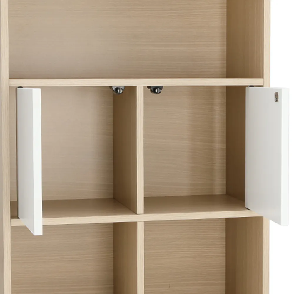 Maren 7 Shelving Unit - 12 - Wooden shelf with empty compartments, minimalist design, light beige finish, simple structure