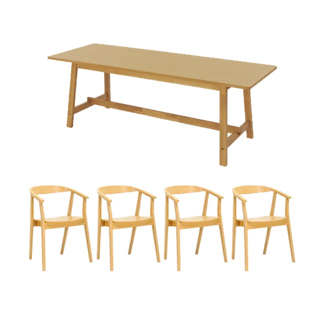 Haynes Dining Table 2.2m in Oak with 4 Greta Chairs in Natural - 1 - Wooden dining table with four chairs, minimalist