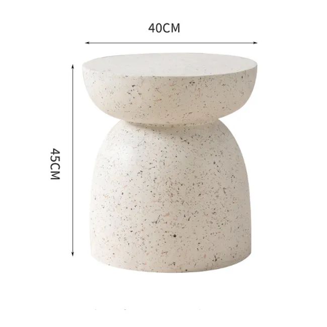 Elara Terrazzo Side Table - 6 - Stainless steel kitchen utensil, ceramic bowl, 40 cm height, 45 cm base, speckled design