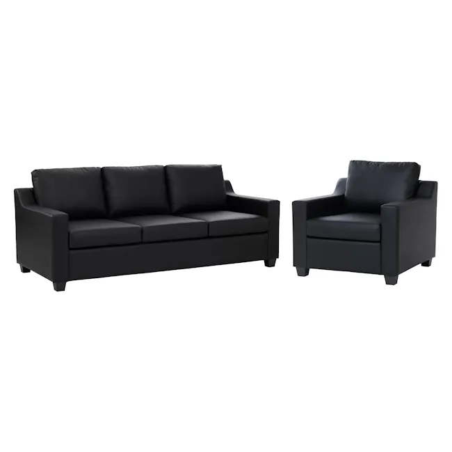 Baleno 3 Seater Sofa with Baleno Armchair - Espresso (Faux Leather) - 1 - Leather sofa, black leather, modern design