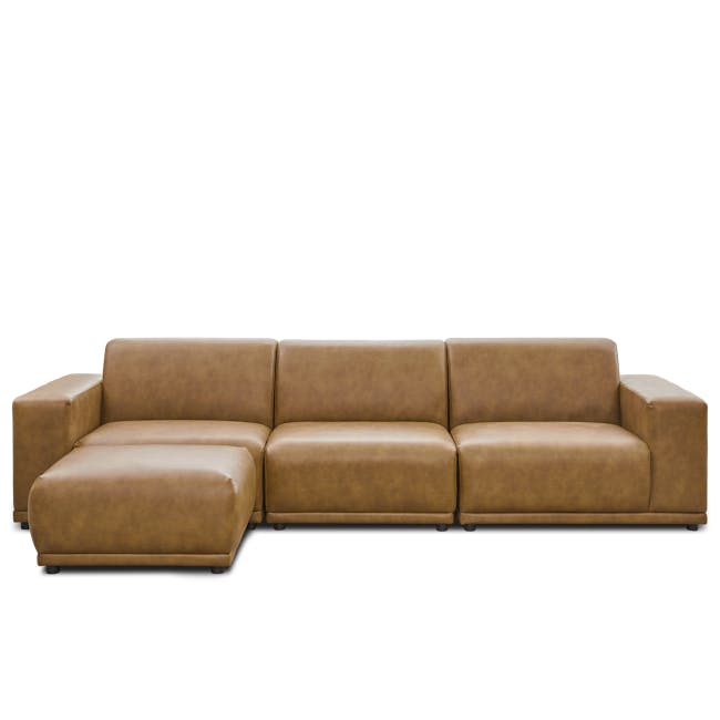 Milan 3 Seater Sofa with Ottoman - Tan (Faux Leather) - 11