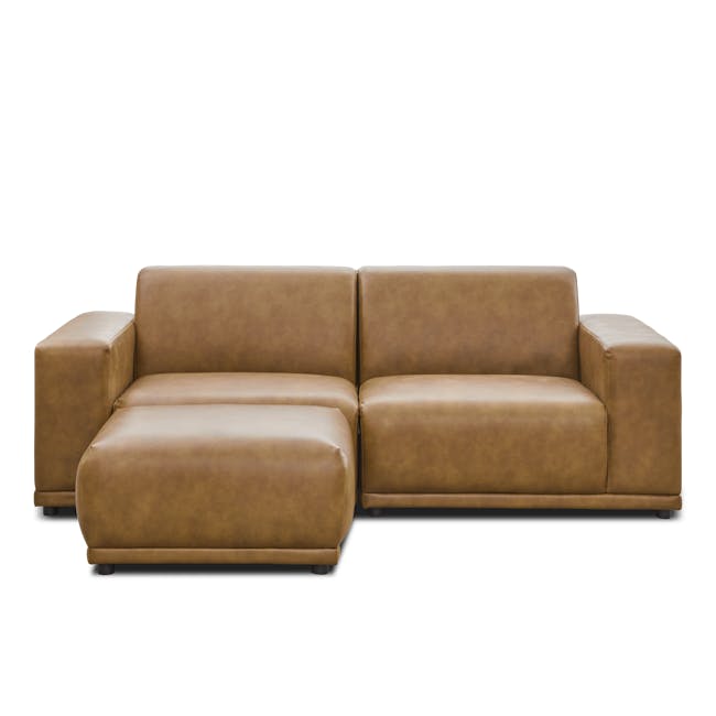 Milan 3 Seater Sofa with Ottoman - Tan (Faux Leather) - 0