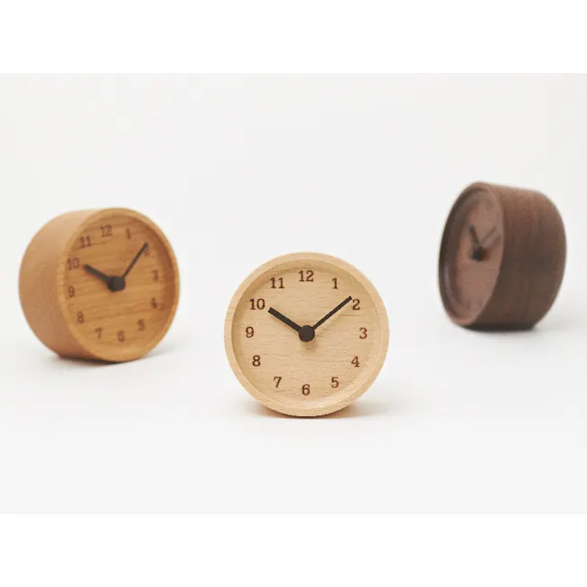 MUKU Table Clock - Beech - 5 - Wooden wall clock, minimalist design, round shape, analog clock, black hands, numbers 1-12