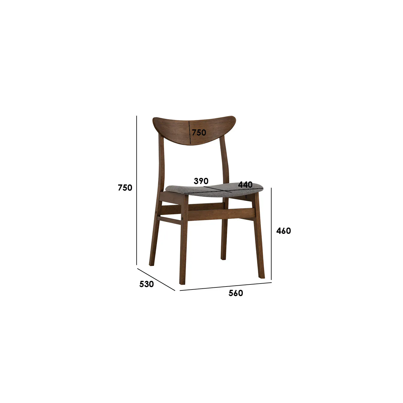 Charmant Dining Table 1.4m with Koa Bench 1.1m and 2 Macy Dining Chairs in Natural, Dim Grey - 20 - Wooden chair, 750