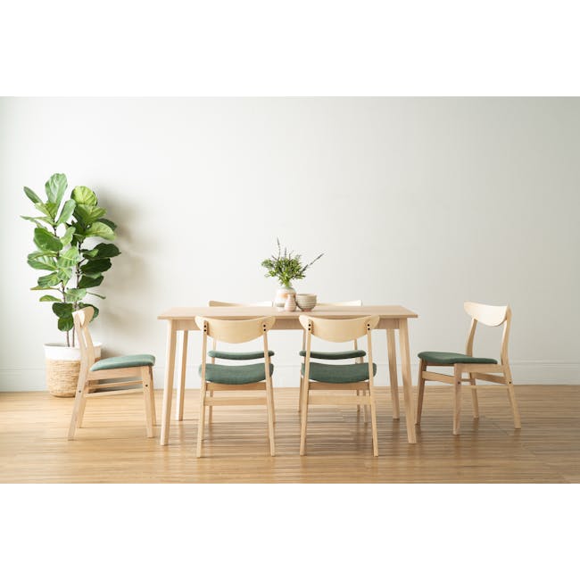 Sergio Round Dining Table 1m in Milk Oak with 2 Macy Dining Chairs in Green - 10