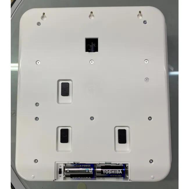 TWEMCO Big Calendar Flip Wall Clock - White Case Black Dial - 5 - Battery compartment, power outlet, screw holes, white
