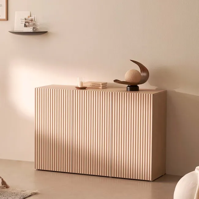 Heidi Cabinet 1.2m - Oak - 5 - Minimalist cabinet, modern decor, neutral color palette, vertical slats, geometric design