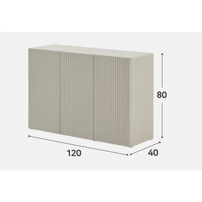 Heidi Cabinet 1.2m - Oak - 10 - Rectangular cabinet with vertical slats, beige color, 120 cm height, 80 cm width, 40 cm