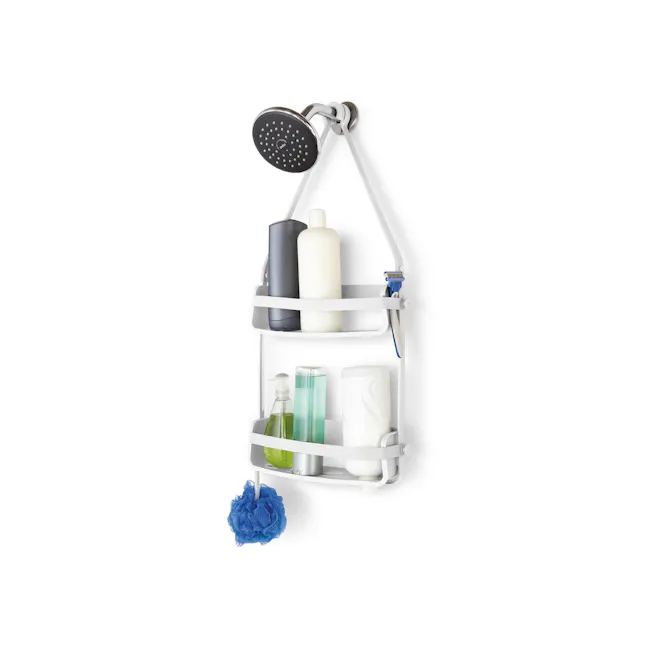 Flex Shower Caddy - White - 1 - Shower holder with adjustable showerhead, white wall-mounted design, modern bathroom