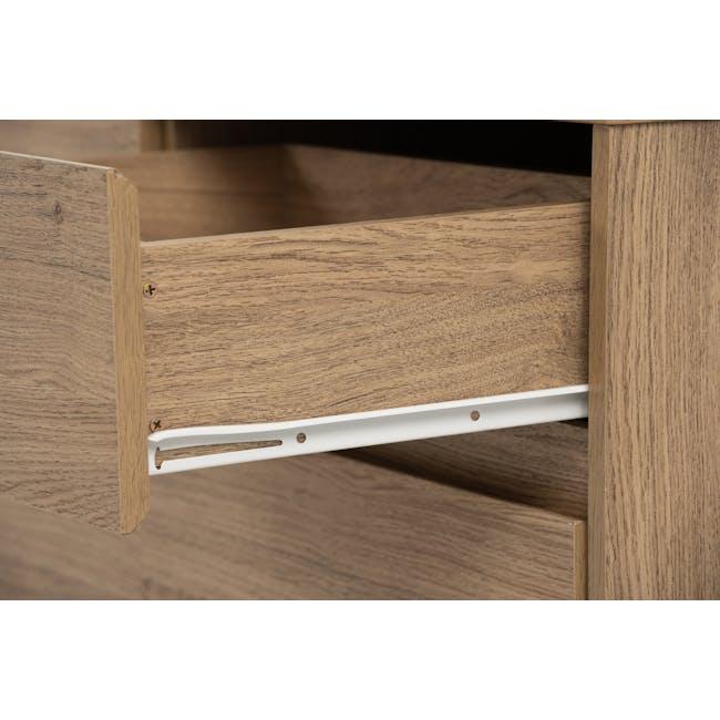 Herschel 9 Drawer Chest 1.5m - Natural - 11 - Wooden drawer with metal pull chain, close-up view, drawer handle, white metal
