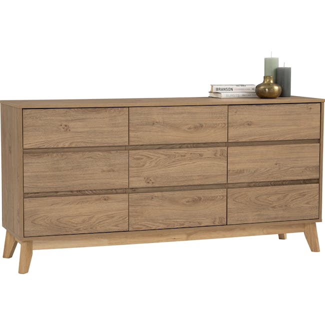 Herschel 9 Drawer Chest 1.5m - Natural - 6 - Wooden dresser with natural finish, four drawers, minimalist design, light