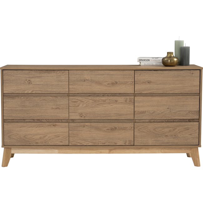 Herschel 9 Drawer Chest 1.5m - Natural - 5 - Wooden dresser, minimalist design, natural wood finish, six drawers, light wood