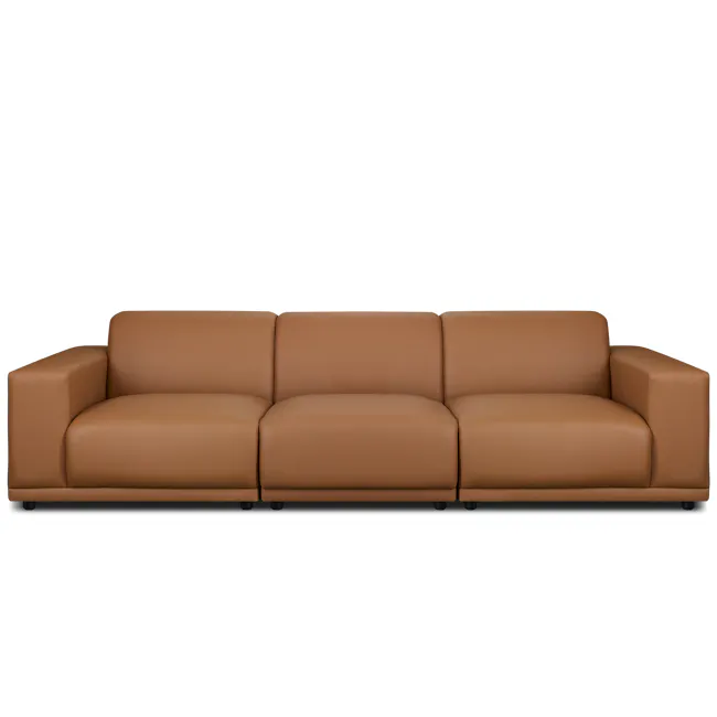 Milan Armless Unit - Caramel Tan (Faux Leather) - 3 - Brown leather sofa, modern design, comfortable seating, sleek lines