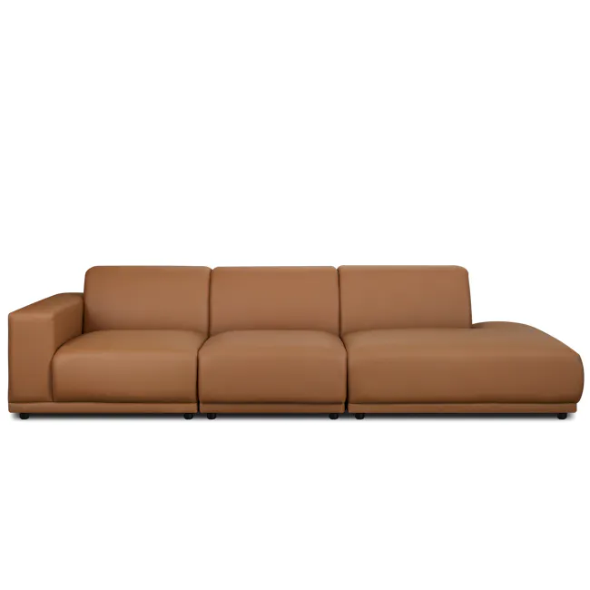 Milan Armless Unit - Caramel Tan (Faux Leather) - 5 - Brown leather sofa, modern design, comfortable seating, minimalist