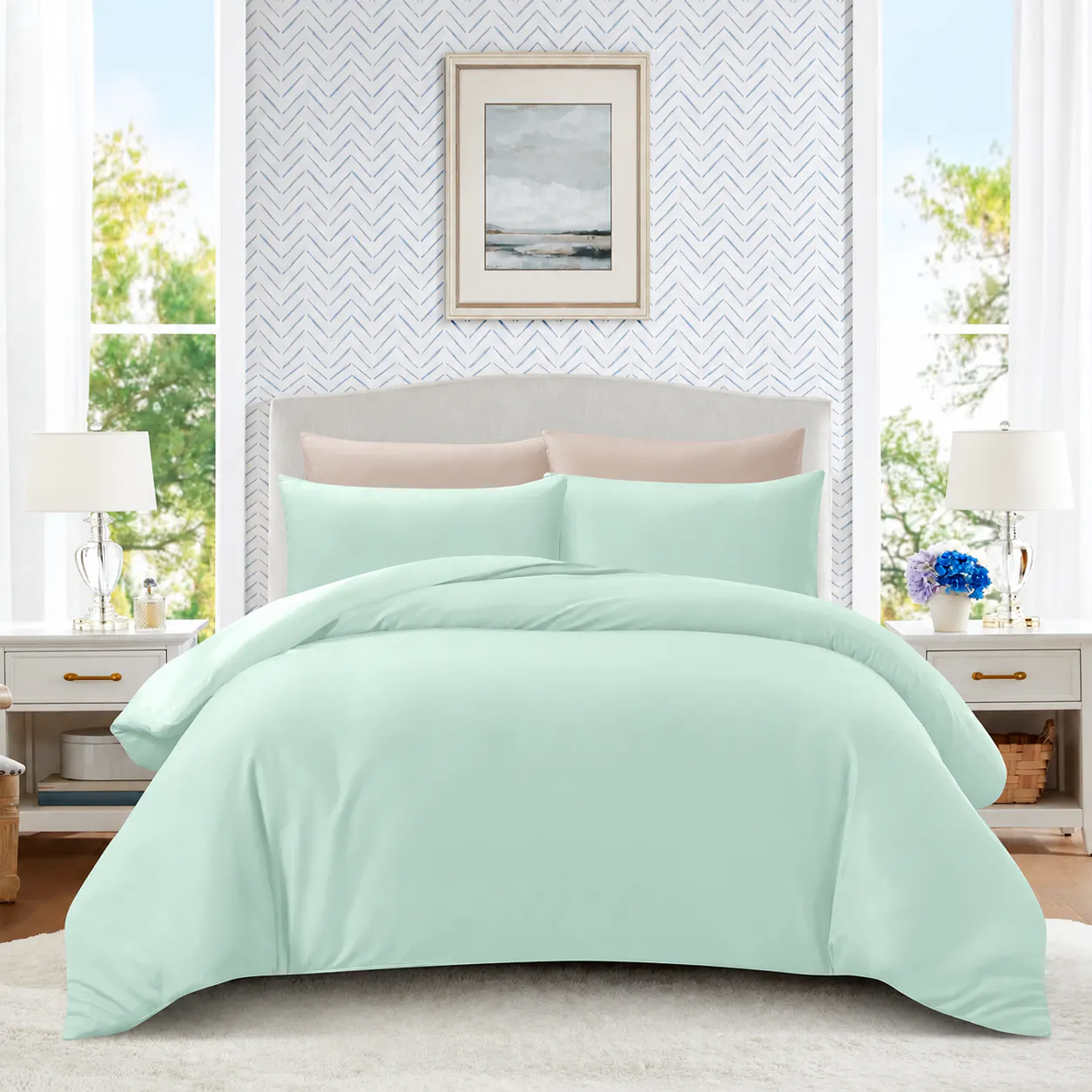 Hillcrest ComfyLux Solid 988TC Fitted Sheet Set (No Quilt Cover) - Light Mint (4 Sizes)