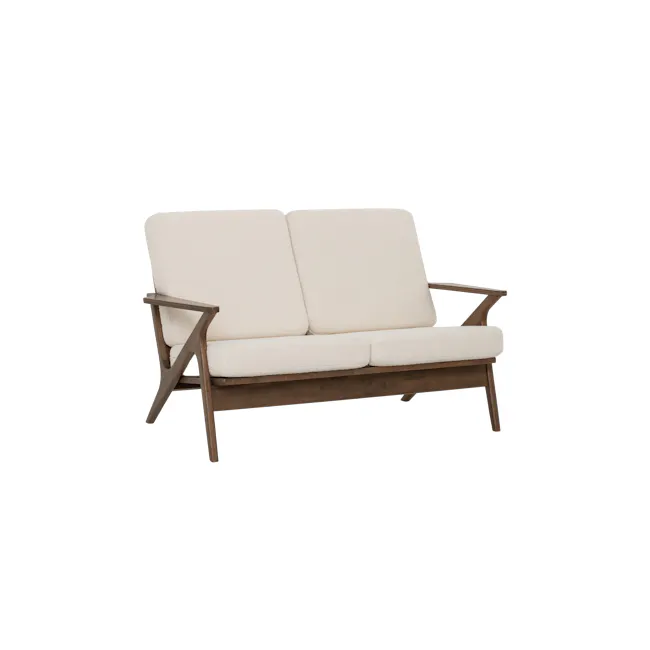 Aston 2 Seater Sofa - White Cream - 3 - Wooden armchair, minimalist design, cream upholstery, modern aesthetic, Scandinavian