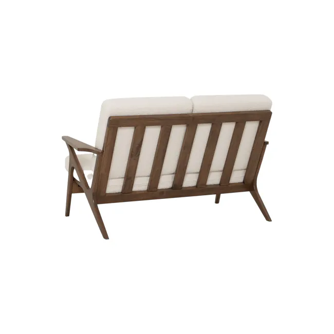 Aston 2 Seater Sofa - White Cream - 5 - Wooden bench, minimalist design, white cushion, slatted backrest, wooden frame