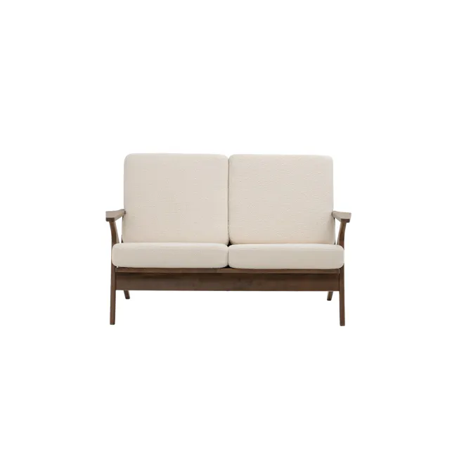 Aston 2 Seater Sofa - White Cream - 1 - Cream upholstered armchair, wooden frame, minimalist design, two-seater sofa, light