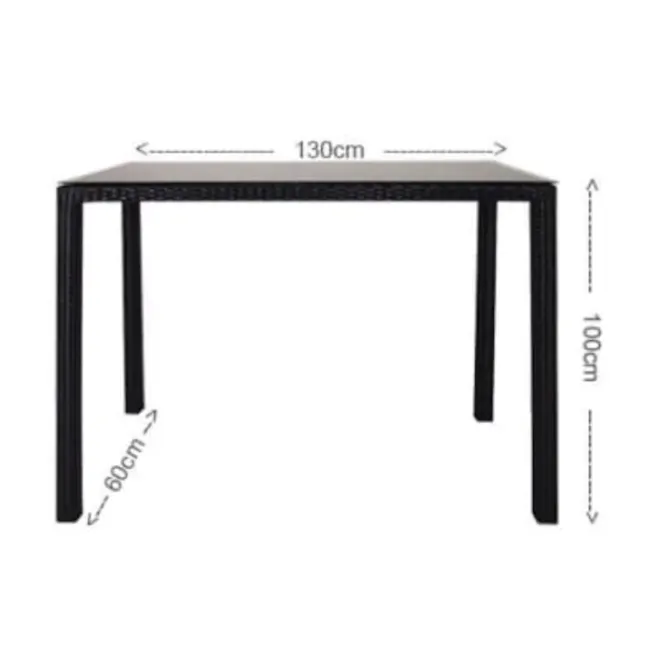 Midas 4 Chair Long Bar Set - White Cushion - 7 - Black rectangular table with 130 cm height, 60 cm wide legs and 100 cm