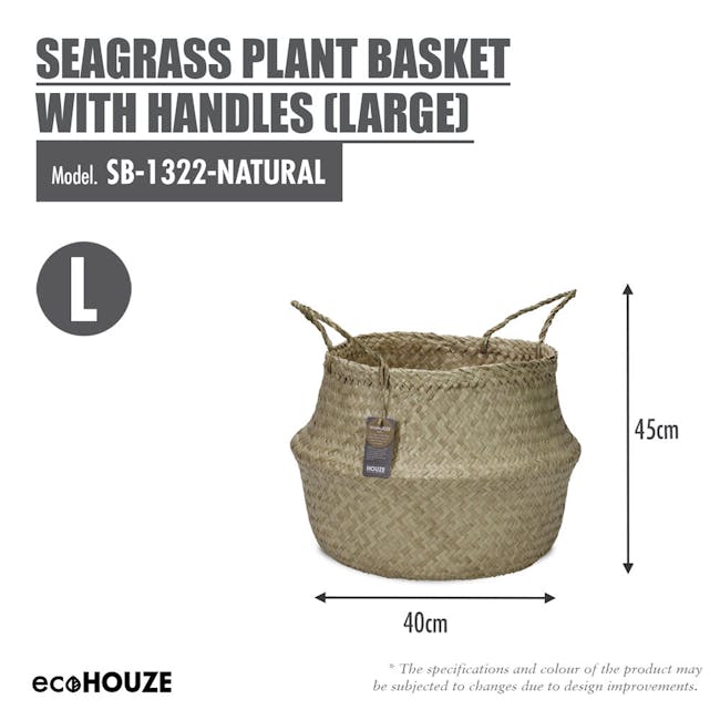 ecoHOUZE Seagrass Plant Basket With Handles - Natural (2 Sizes) - 4