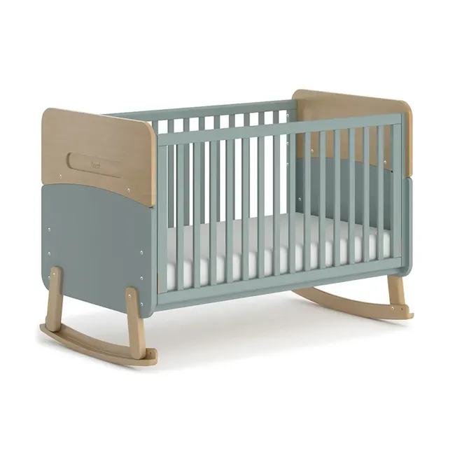 Neat Boori 5 in 1 Cot Bed - Blueberry - 1 - Modern crib with soft blue and beige colors, adjustable bars, padded mattress