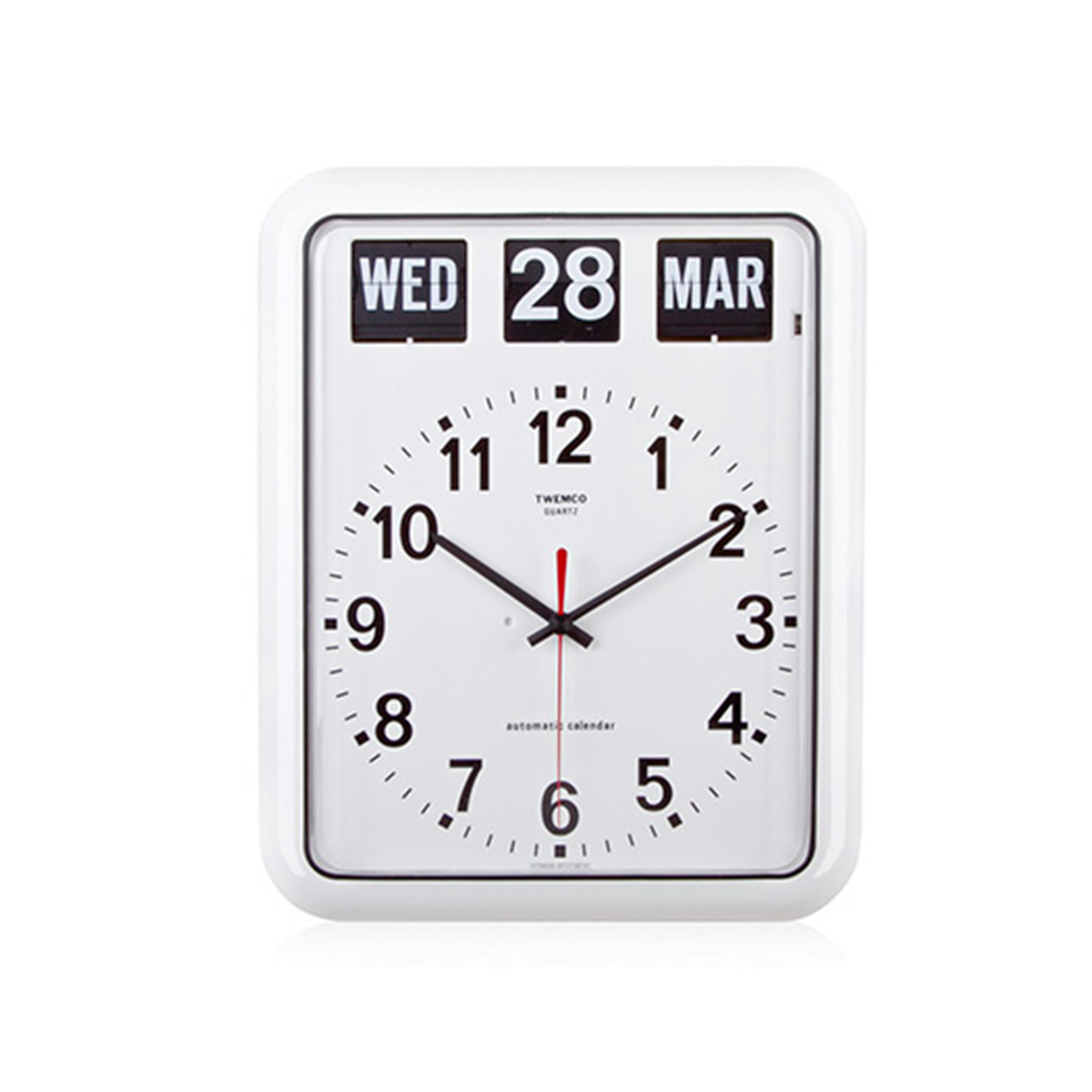 Twemco Analog Calendar Flip Wall Clock - White, Twemco Retro Clocks 