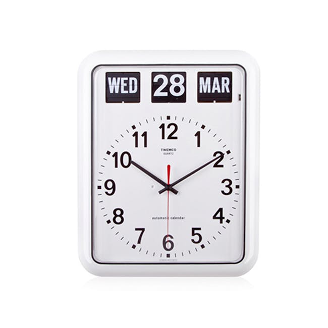TWEMCO Analog Calendar Flip Wall Clock - White - 0