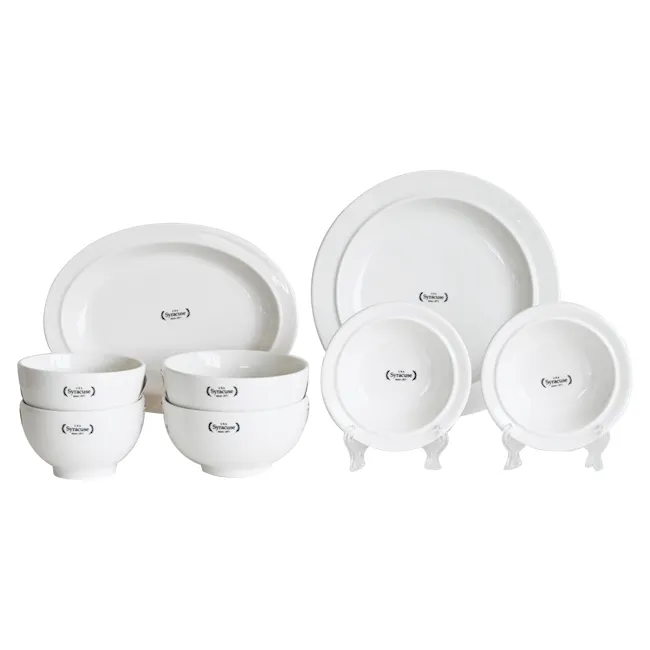 Syracuse Maple 8-Piece Ceramic Dinnerware Set - Ivory White - 6
