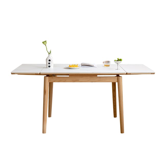 Fidela Extendable Dining Table 0.9m-1.5m (Sintered Stone) - 1 - Modern minimalist table, light wood legs, white marble top
