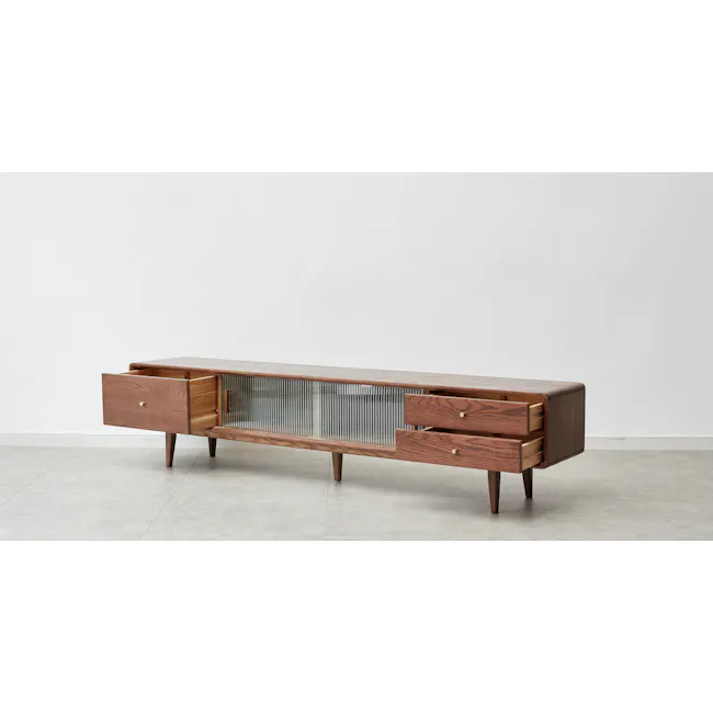 Lucia TV Console 2m - 11 - Wooden side table with metal grid, minimalist design, modern aesthetic, rectangular shape, wooden