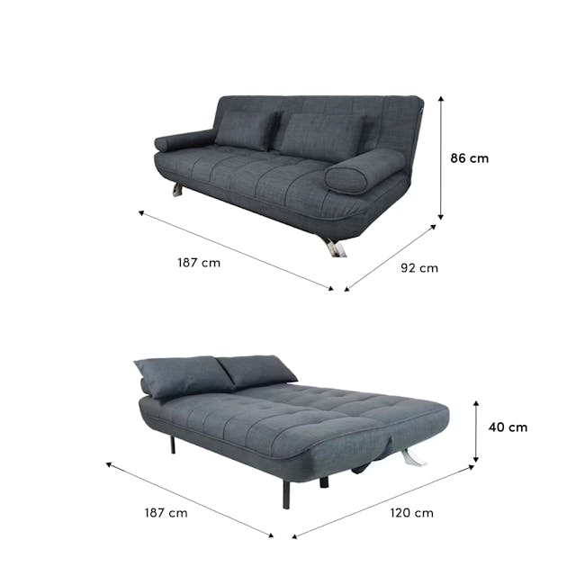 Clifford 3 Seater Sofa Bed - Grey - 5 - Grey upholstered sectional sofa, 86 cm height, 187 cm seat width, 92 cm depth, 40 cm