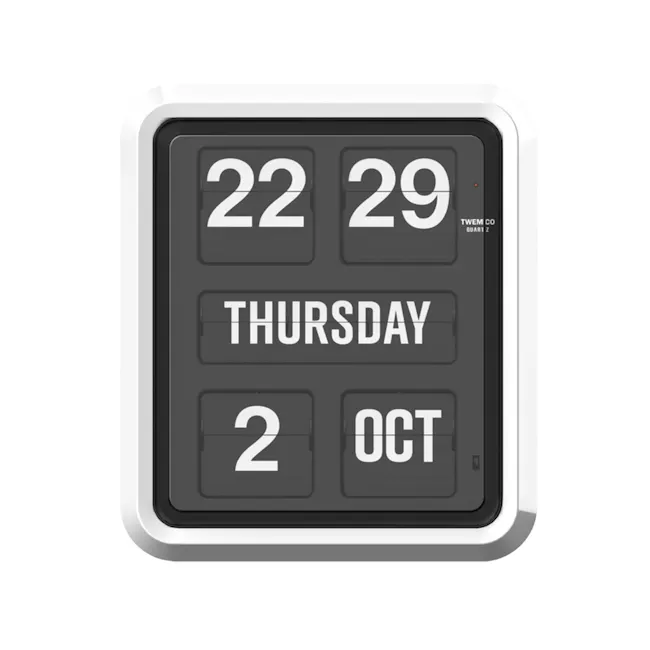TWEMCO Big Calendar Flip Wall Clock - White Case Black Dial - 1 - Digital clock, date display, black and white design