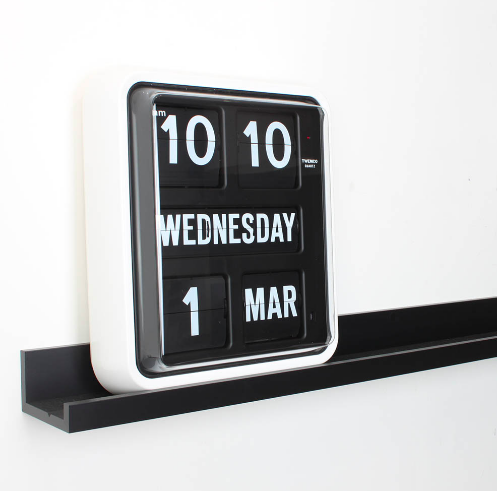 TWEMCO Big Calendar Flip Wall Clock White Case Black Dial, TWEMCO