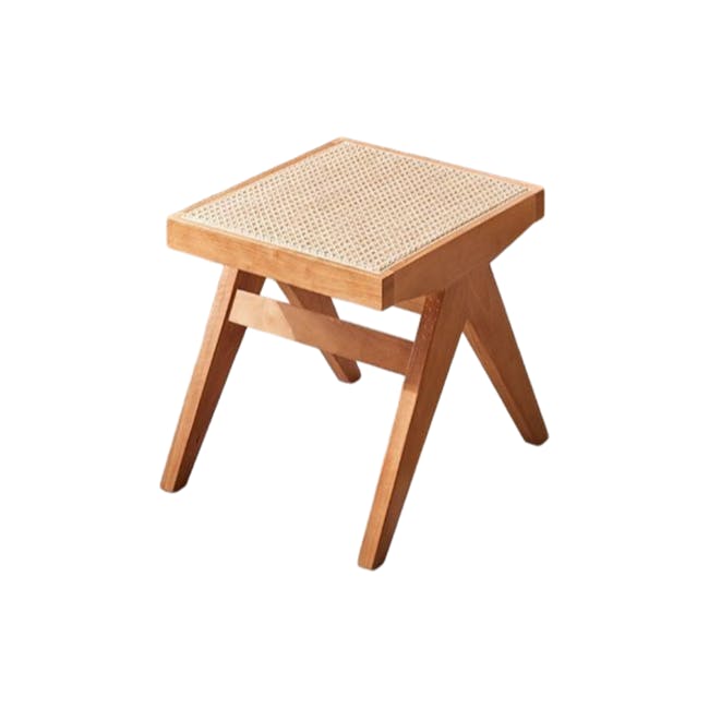 Alton Rattan Square Stool - Honey Oak - 1 - Wooden table with woven top, sturdy wooden legs, minimalist design, natural wood