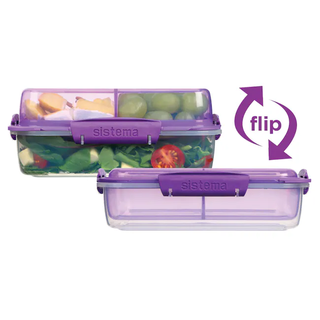 Sistema Lunch Stack To Go Rectangle 1.8L - Purple - 4 - Clear plastic containers, flip design, vibrant colors, easy to use