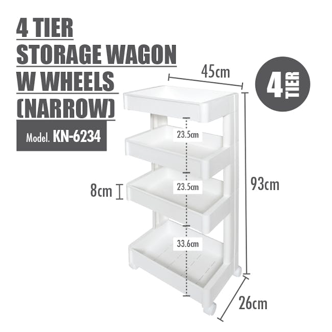 4 Tier Storage Wagon with Wheels - Narrow - 1