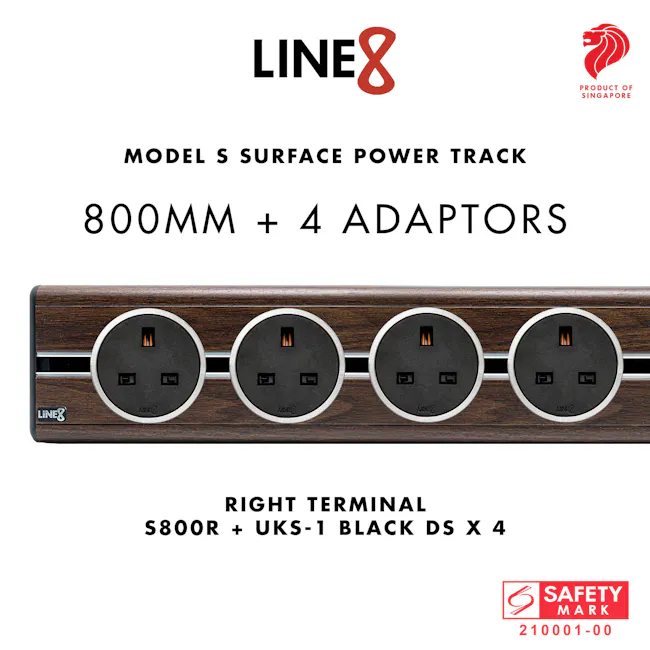 Line8 Power Track 800mm + 4 Adaptors Bundle - Brazillian Rosewood - 6 - Surface Power Track with Right Terminal, UKS-1 Black
