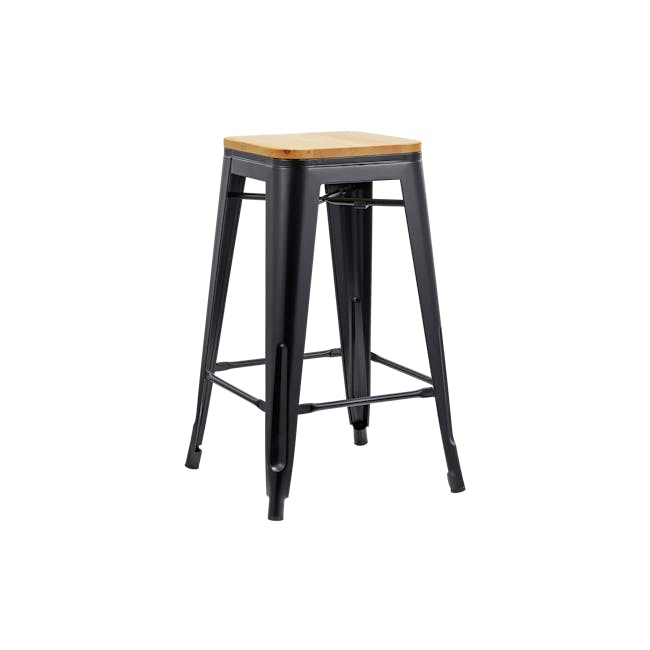 Bartel Counter Stool with Wooden Seat - Black - 2