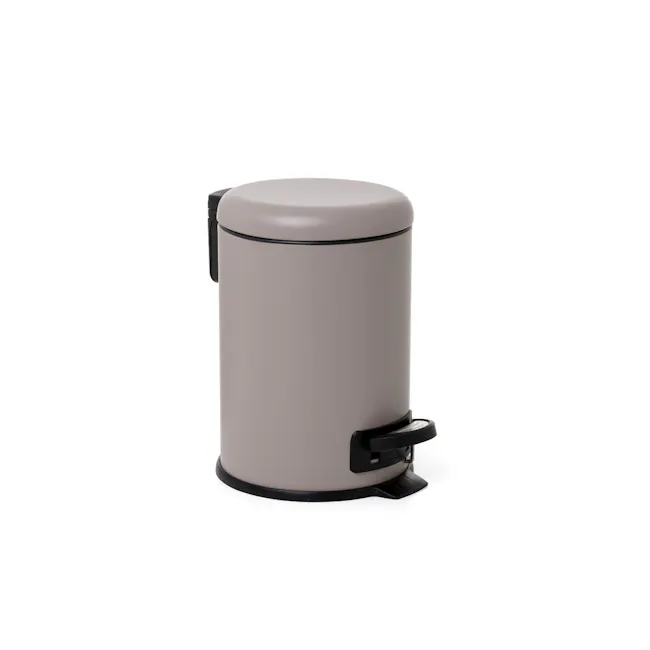 Tatay Nordic Stainless Steel Dustbin 3L - Taupe - 1 - Modern cylindrical trash can, matte gray finish, sleek design, black